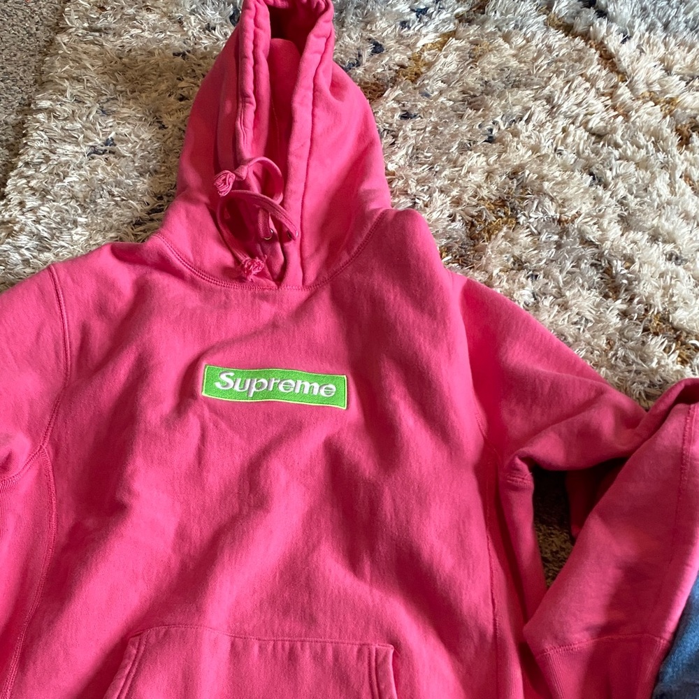Supreme Hot Pink Hoodie with Green Box Logo